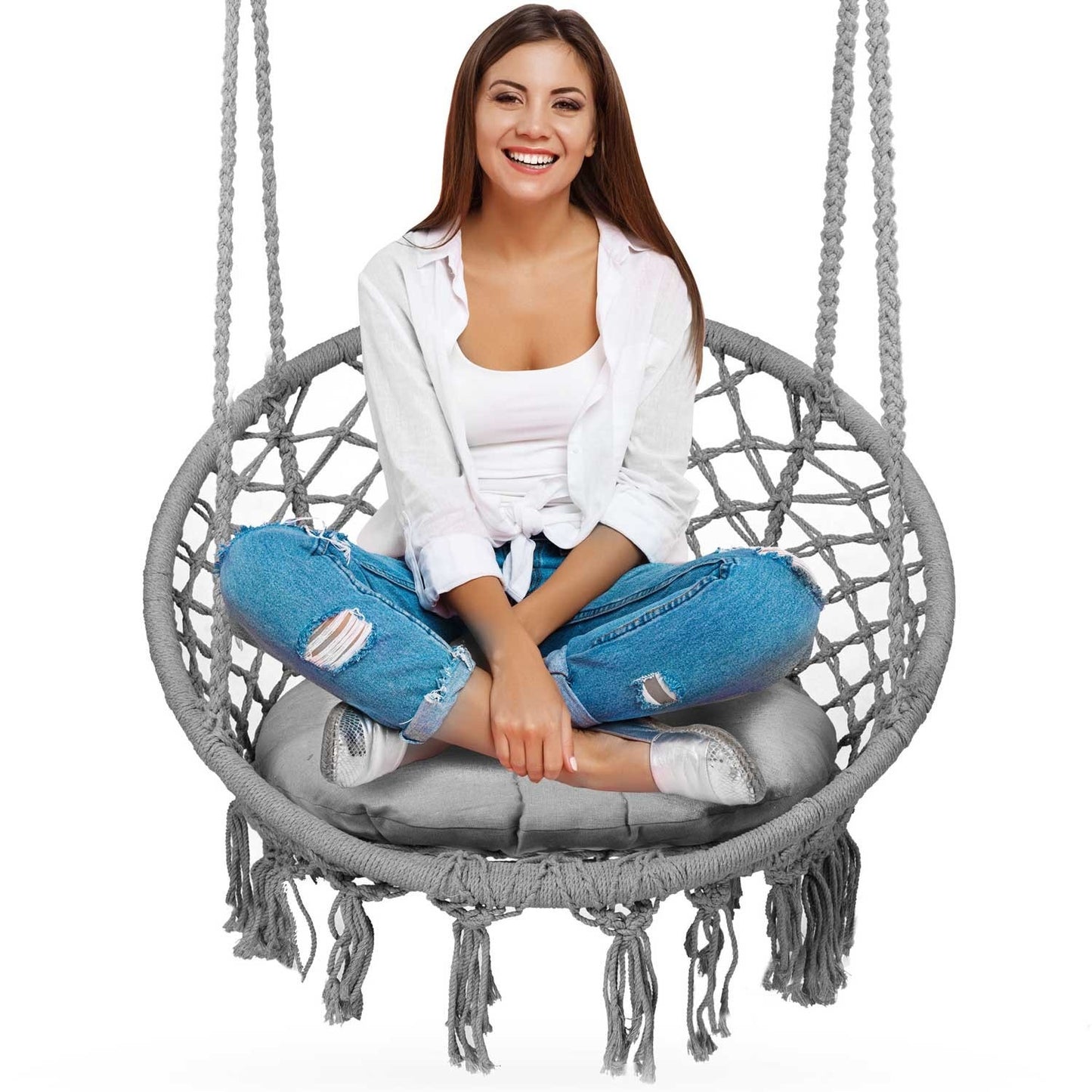 Hanging garden armchair BOHO gray with cushion