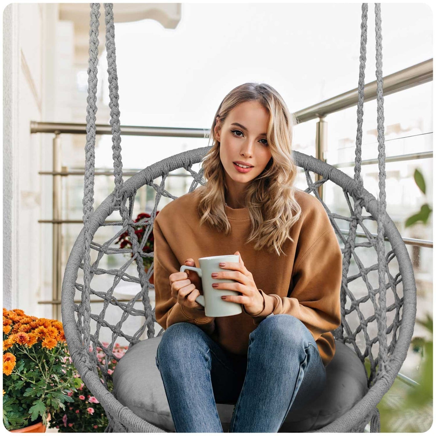 Hanging garden armchair BOHO gray with cushion