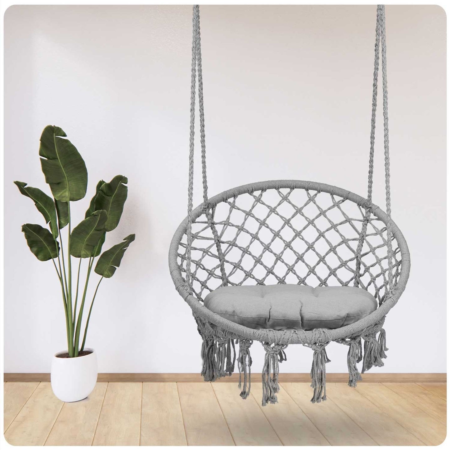 Hanging garden armchair BOHO gray with cushion
