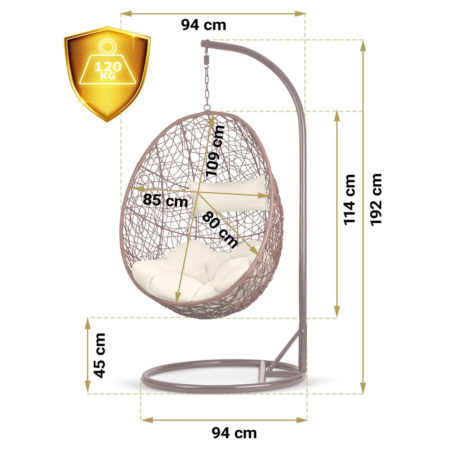 Hanging garden chair Brava brown + beige cushions Sofotel