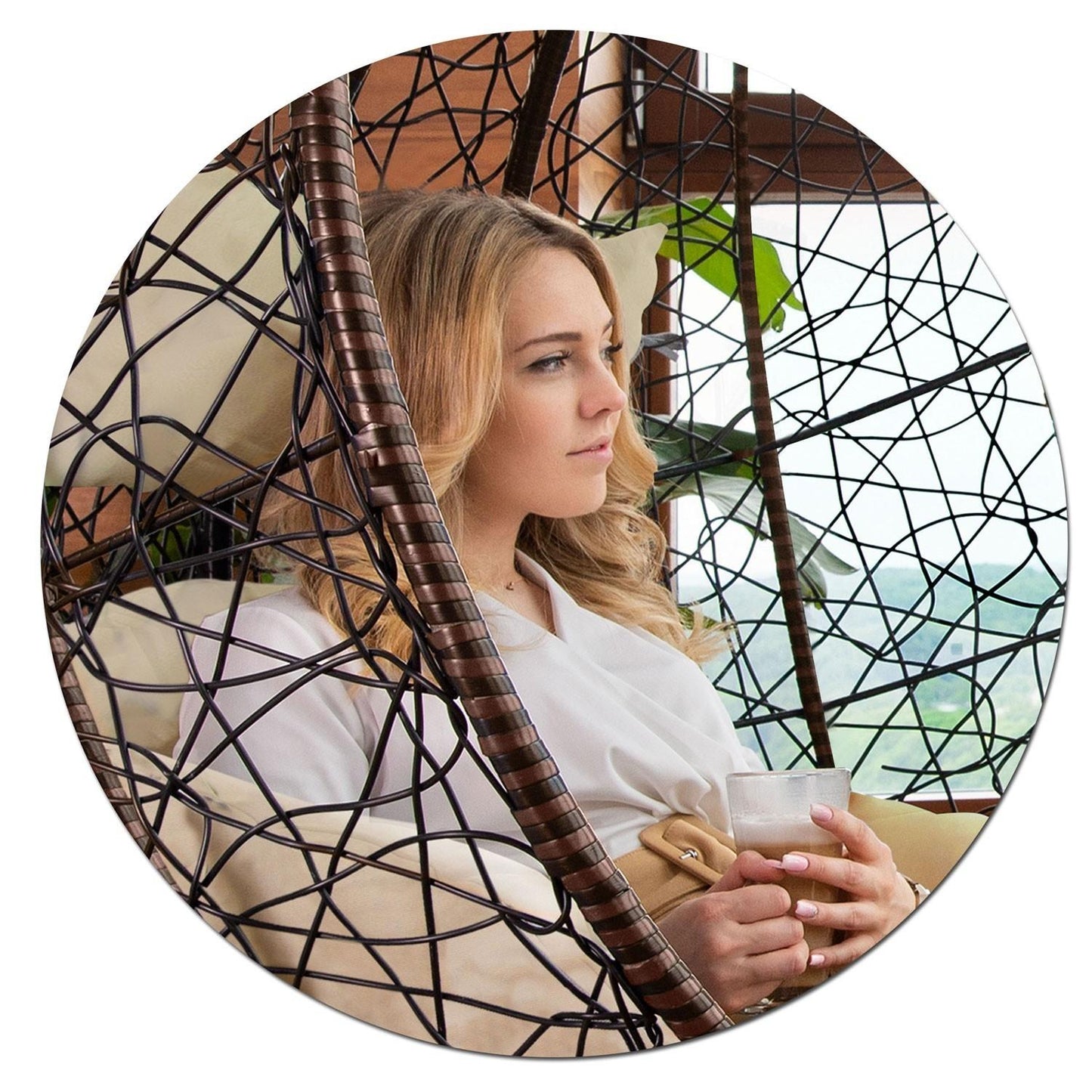 Hanging garden chair Brava brown + beige cushions Sofotel