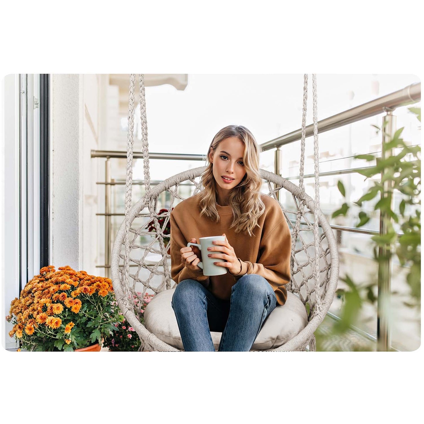 Hanging garden swing chair BOHO beige