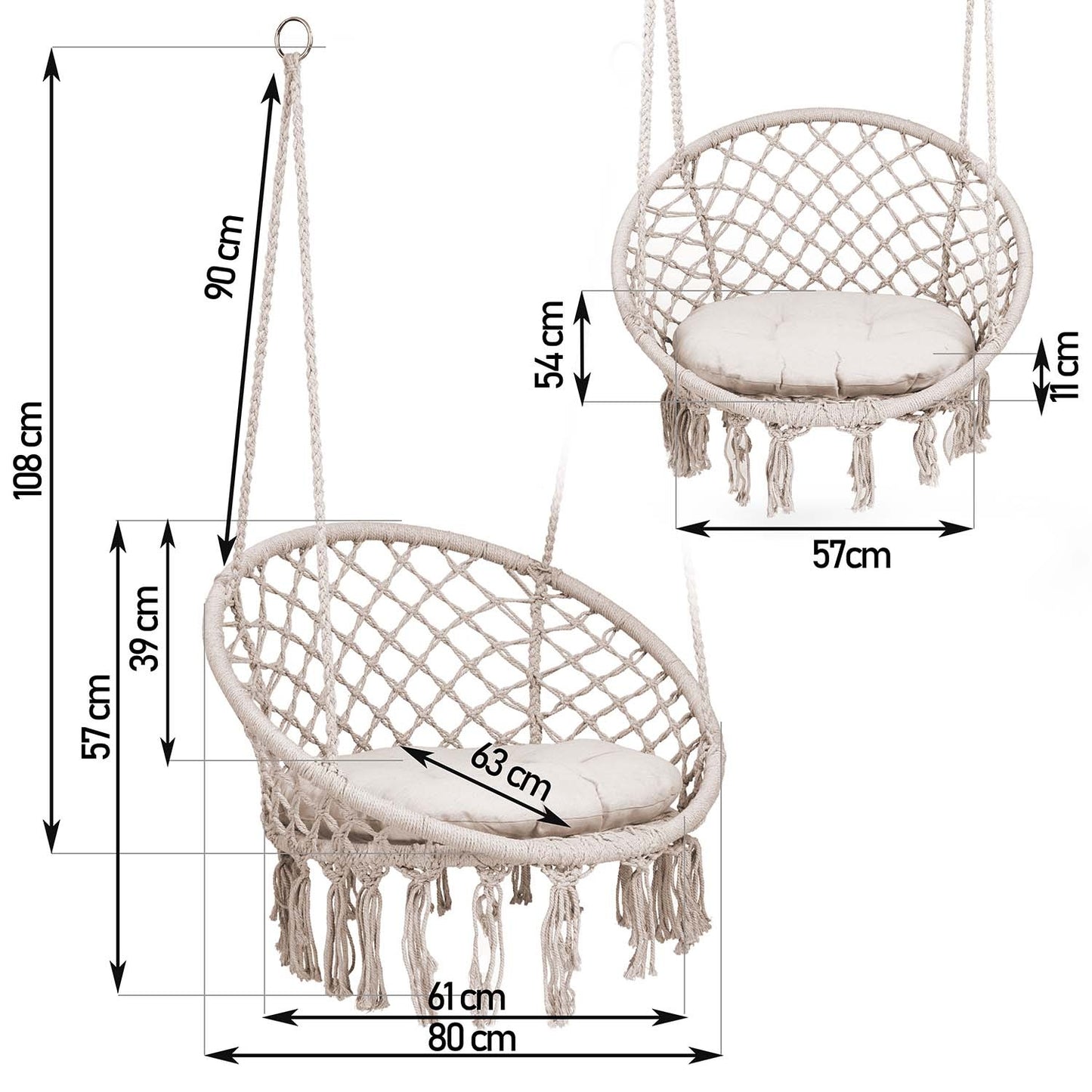 Hanging garden swing chair BOHO beige