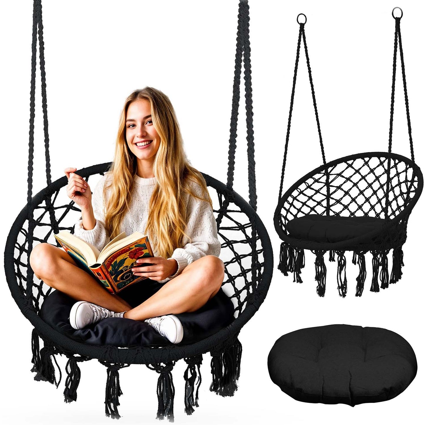 Hanging garden swing chair BOHO black