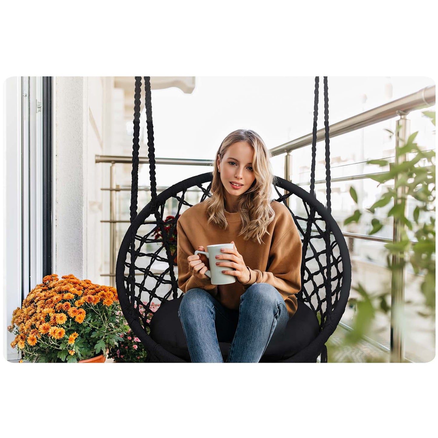 Hanging garden swing chair BOHO black