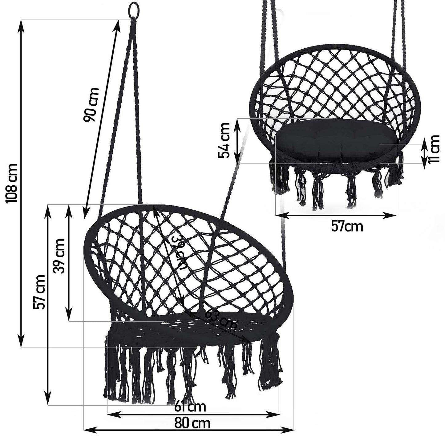 Hanging garden swing chair BOHO black