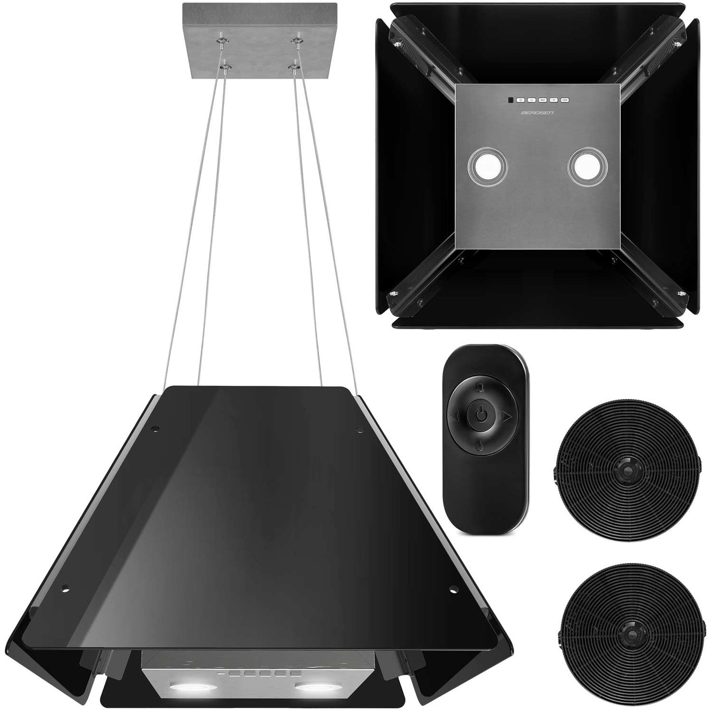 Hanging glass kitchen hood 60cm black BT-222