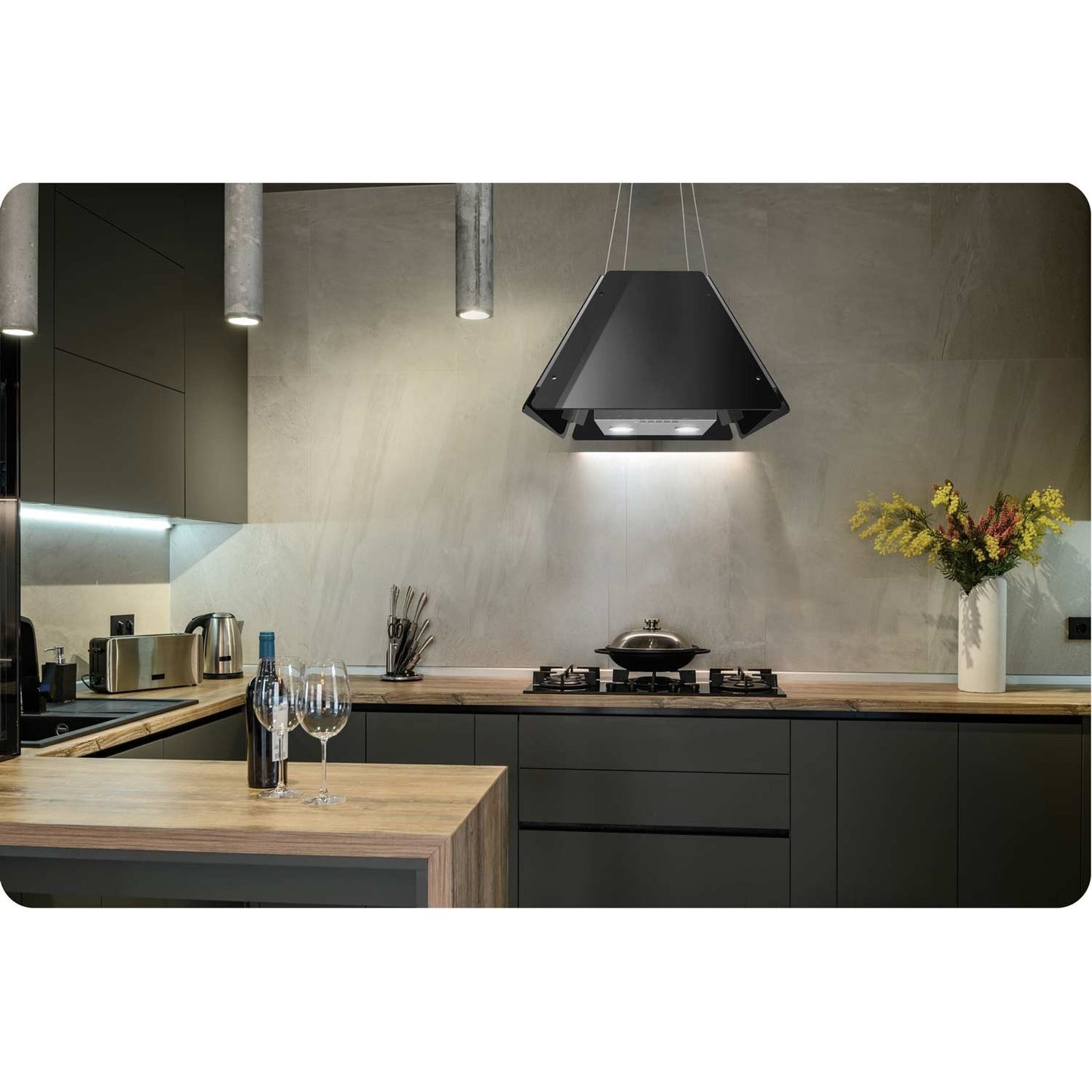 Hanging glass kitchen hood 60cm black BT-222
