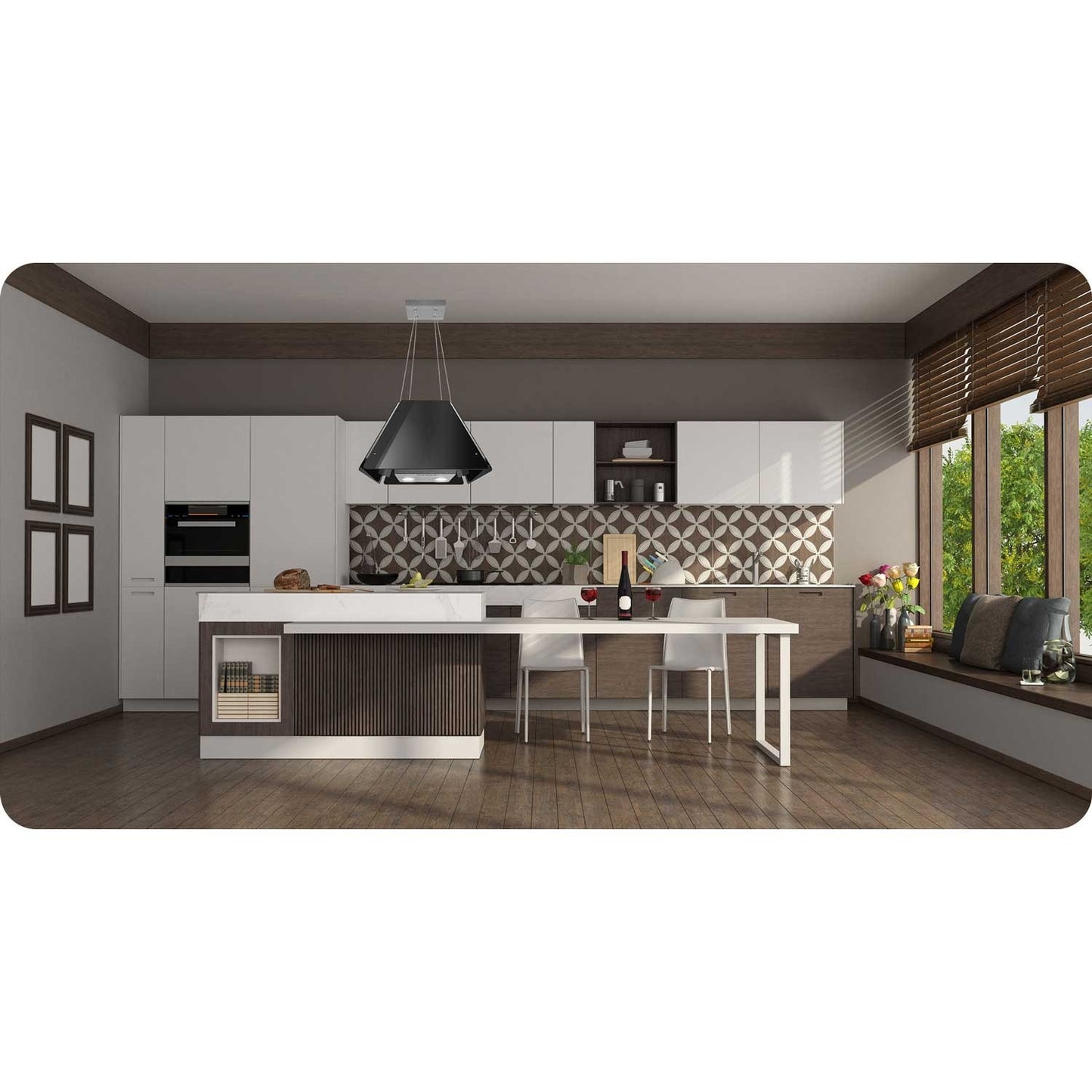Hanging glass kitchen hood 60cm black BT-222