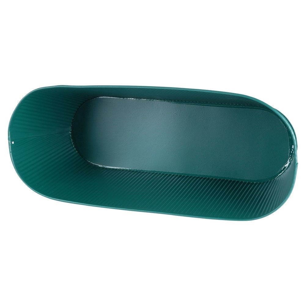 Hanging green metal pot with grooved front for balcony