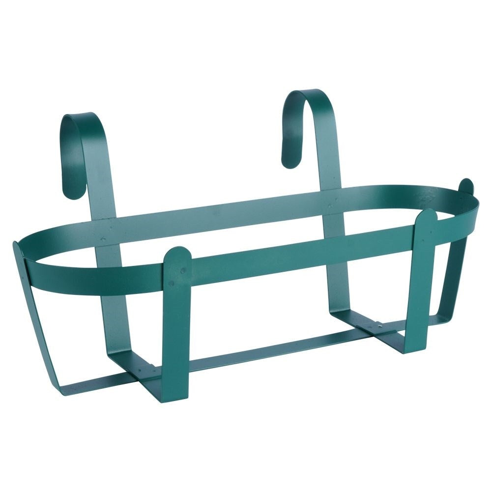 Hanging green metal pot with grooved front for balcony