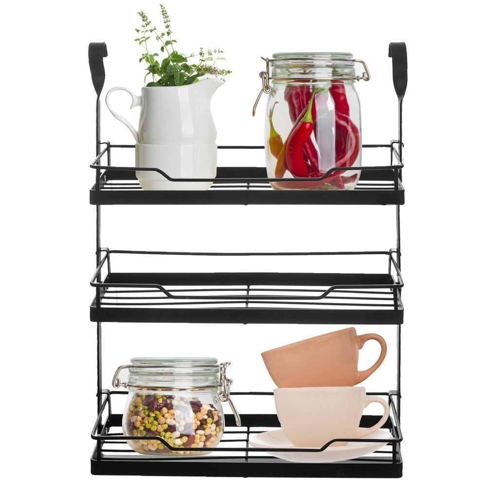 Hanging kitchen shelf in black metal for spices and herbs