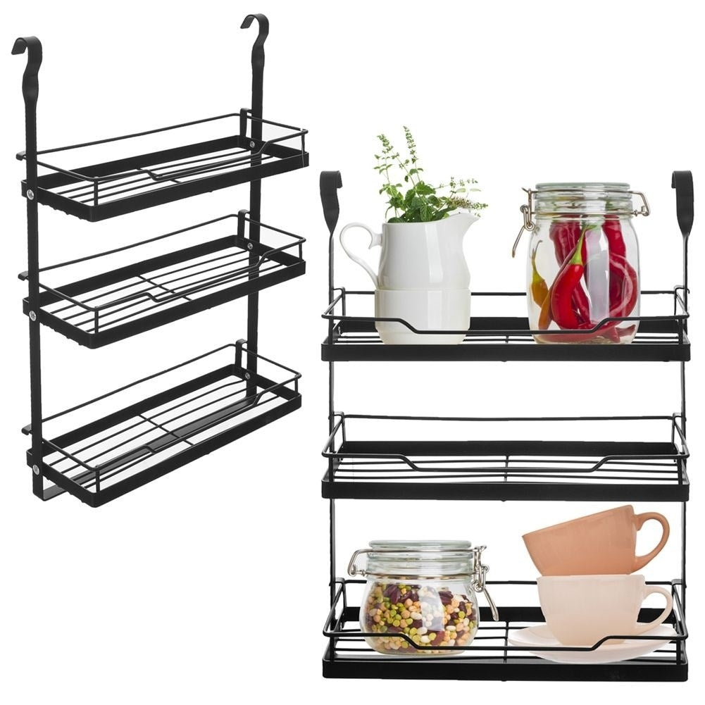 Hanging kitchen shelf in black metal for spices and herbs