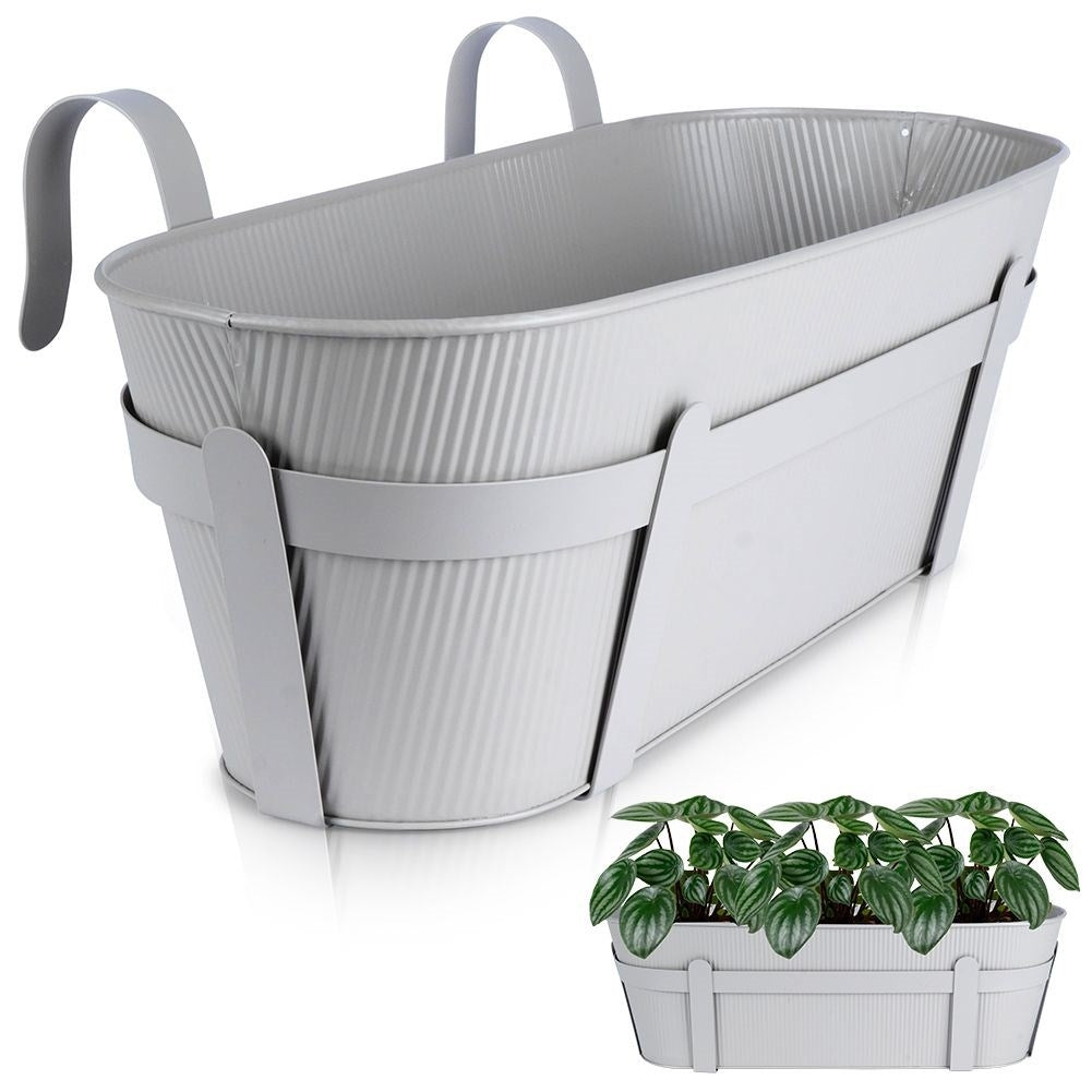 Hanging metal pot for balcony with grooved front