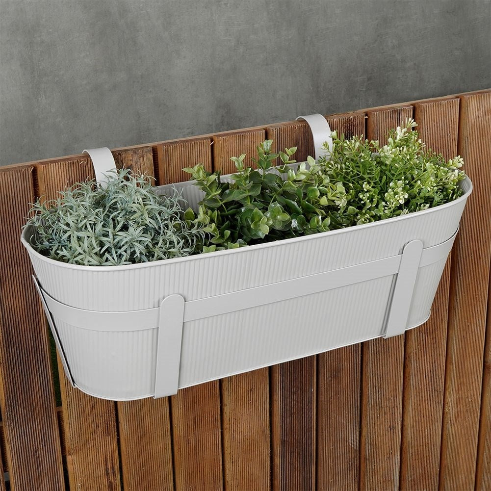 Hanging metal pot for balcony with grooved front