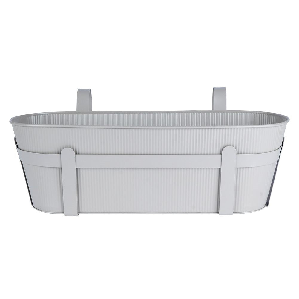 Hanging metal pot for balcony with grooved front