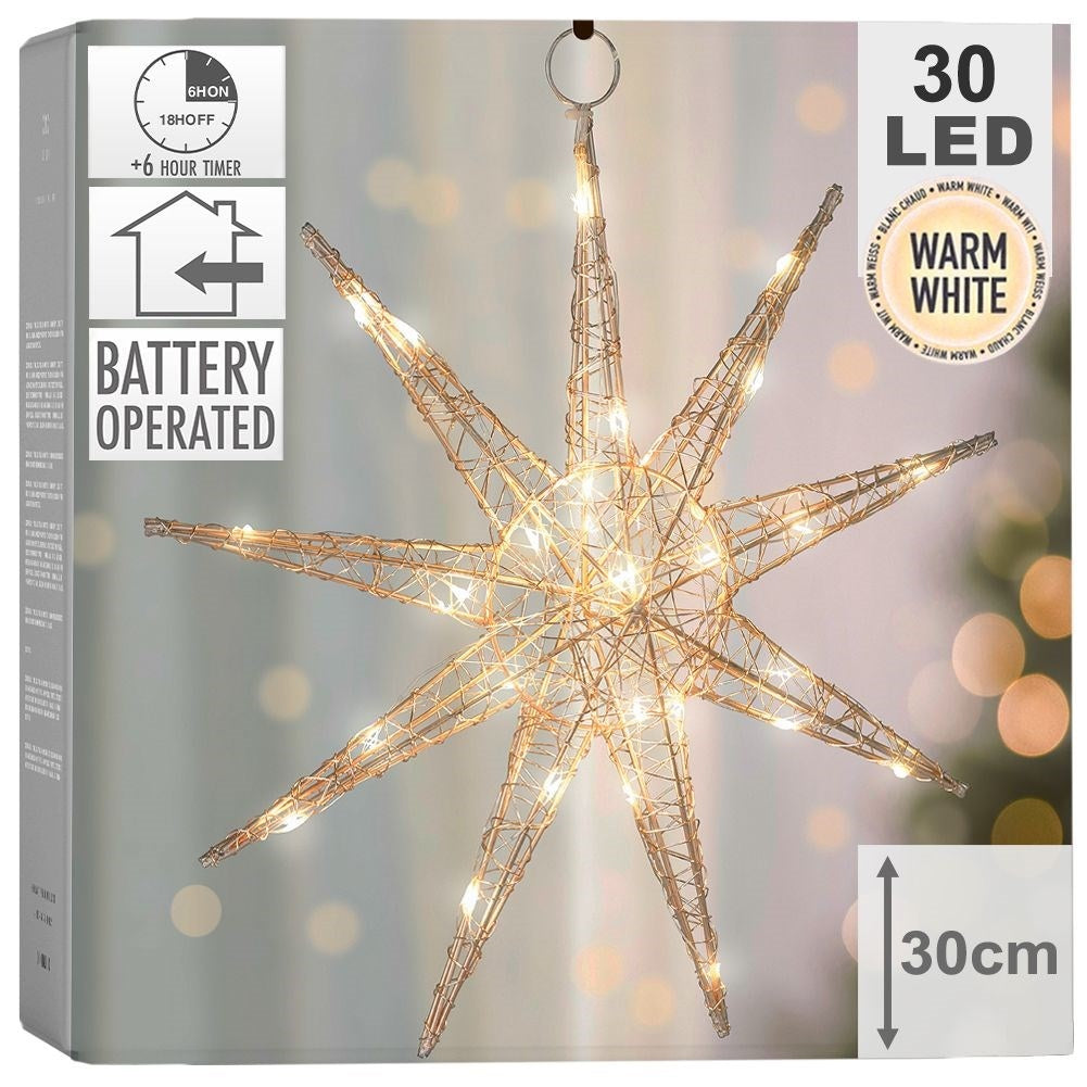 Hanging poinsettia 30 cm with 30 LED lights, golden color