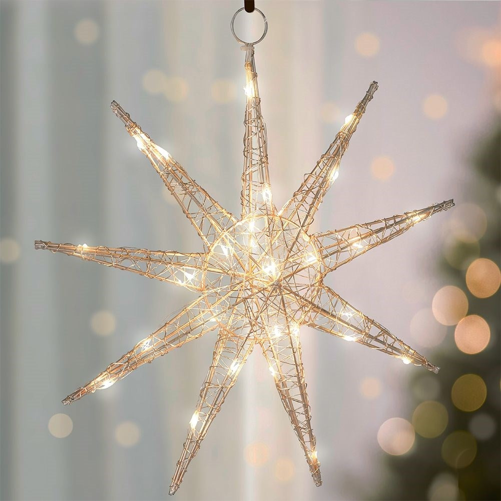 Hanging poinsettia 30 cm with 30 LED lights, golden color
