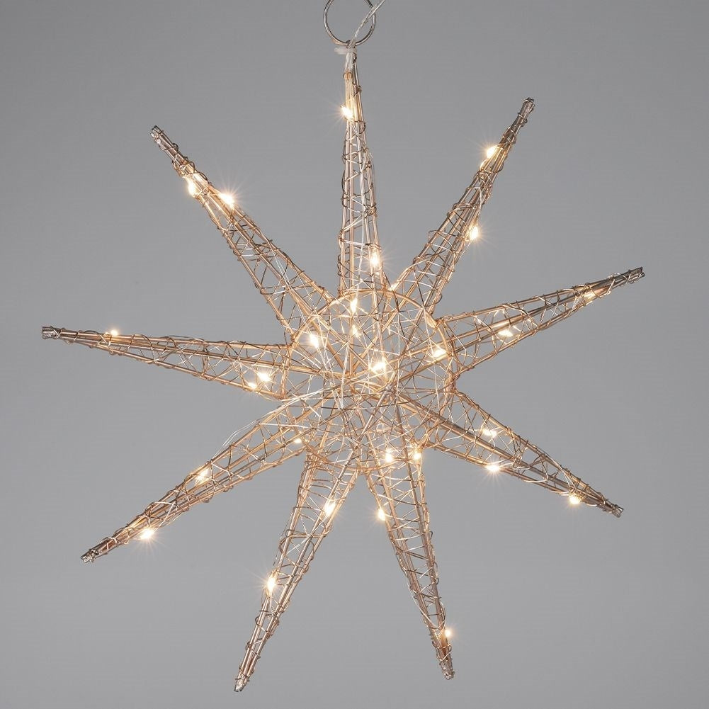 Hanging poinsettia 30 cm with 30 LED lights, golden color
