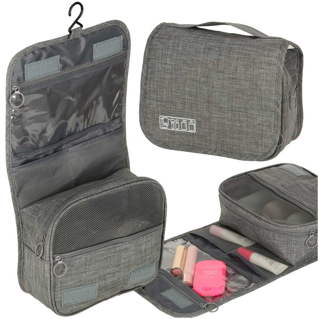 Hanging travel cosmetic bag folding grey