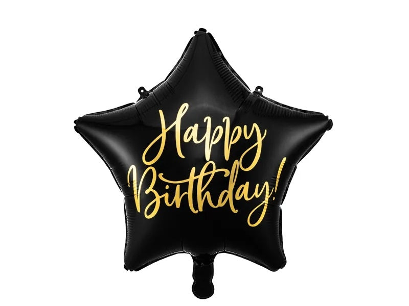 Happy Birthday star foil balloon 40cm black