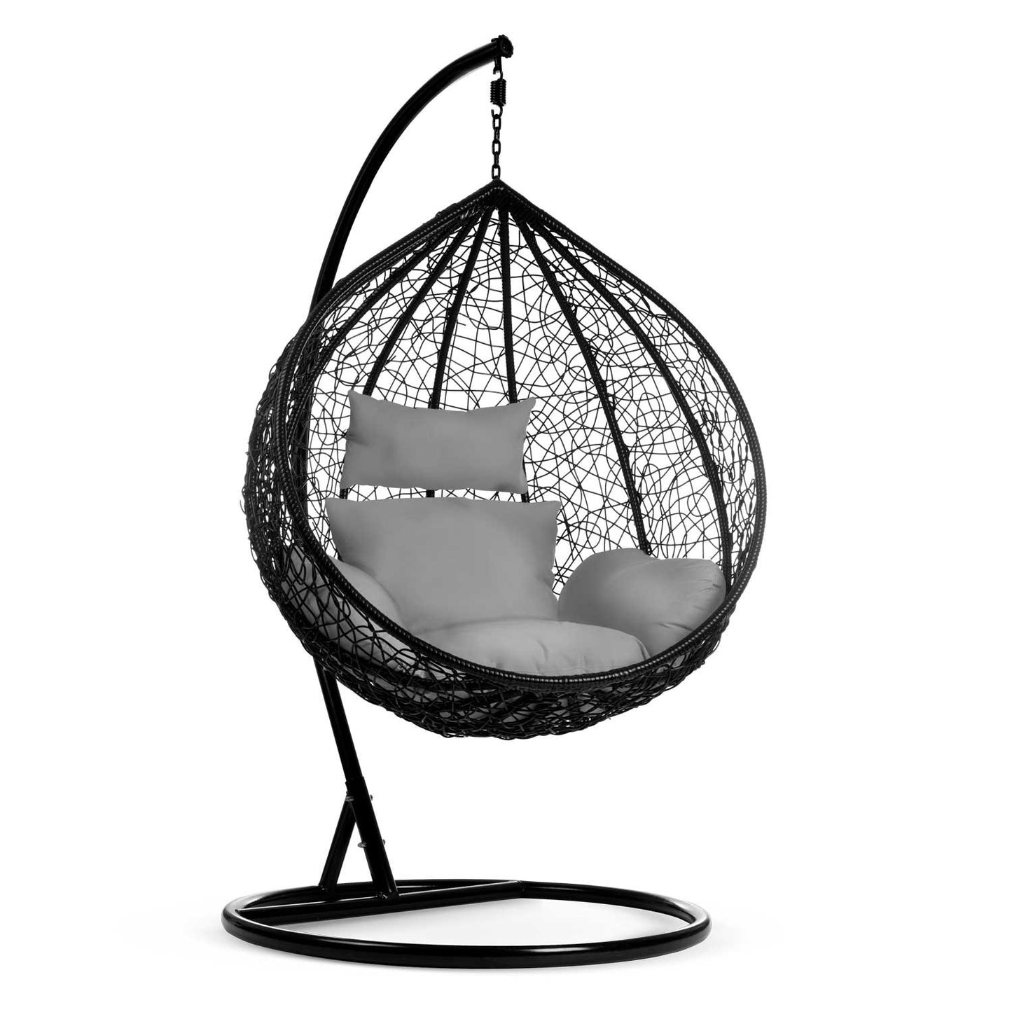 Havana black hanging garden chair + grey cushions