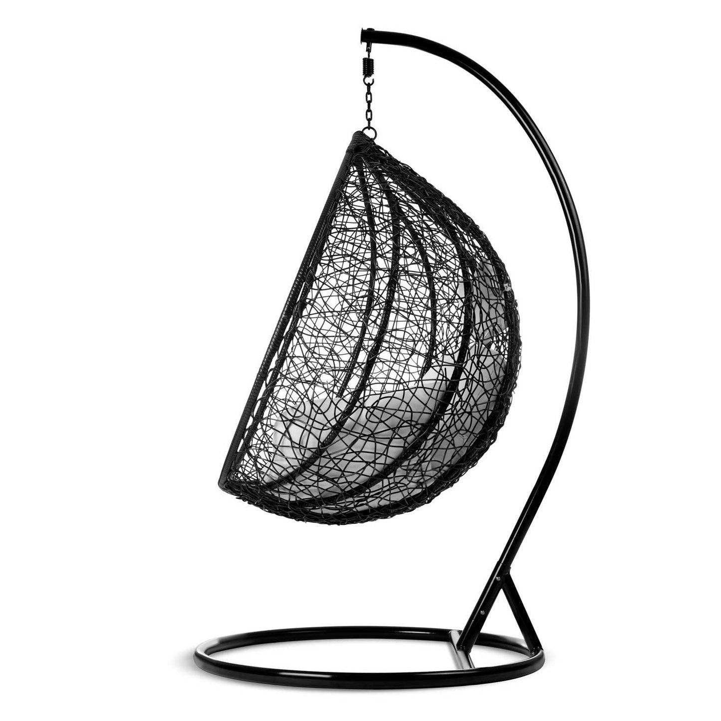Havana black hanging garden chair + grey cushions