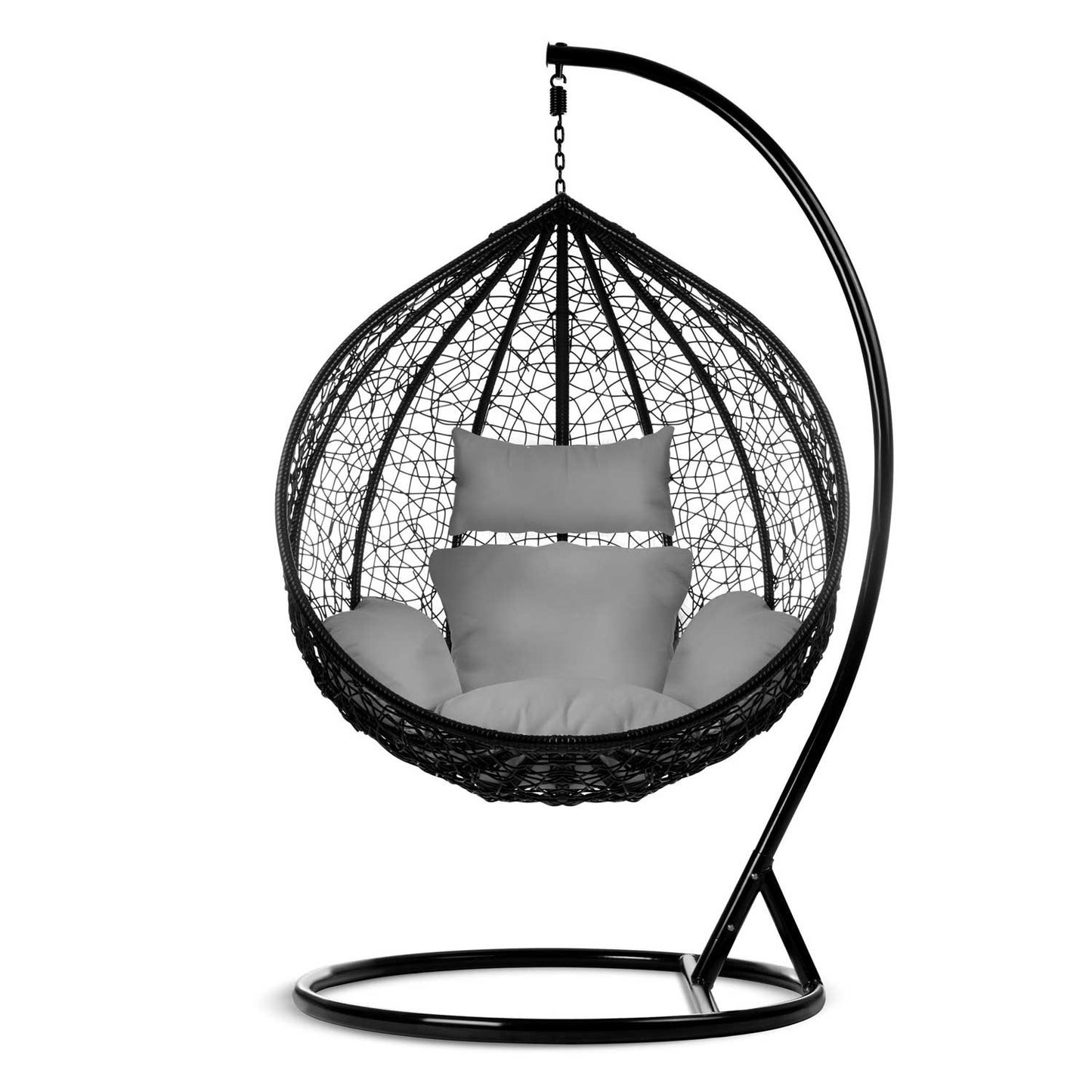 Havana black hanging garden chair + grey cushions