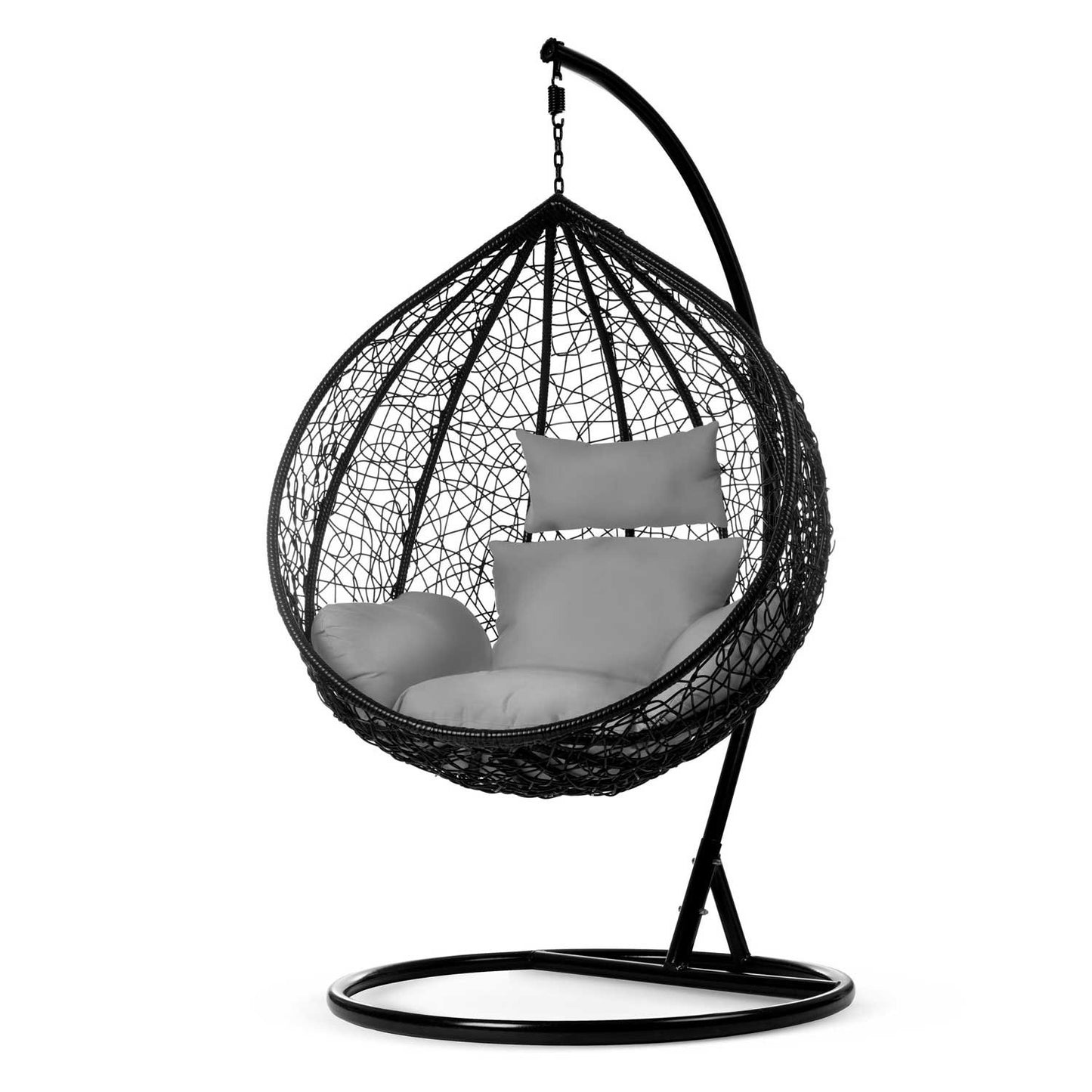Havana black hanging garden chair + grey cushions