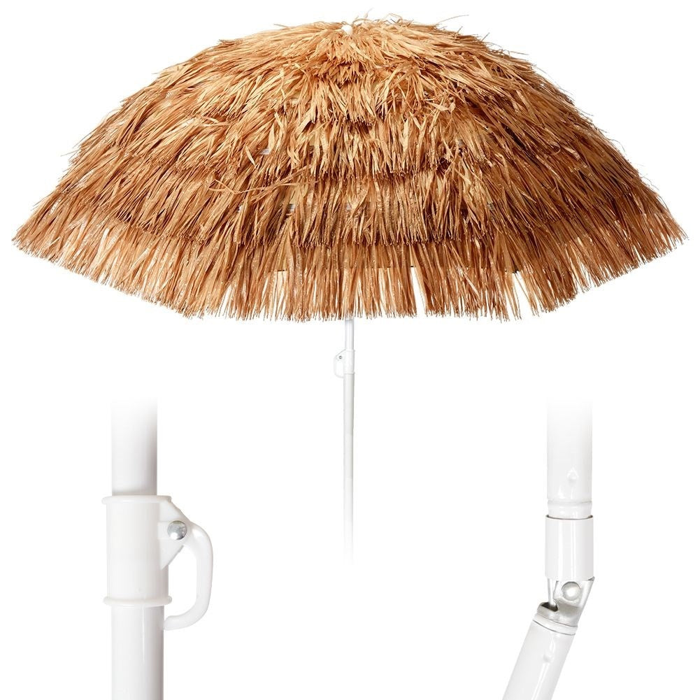 Hawaiian Umbrella: Beige Raffia, 155 cm, Adjustable Tilt