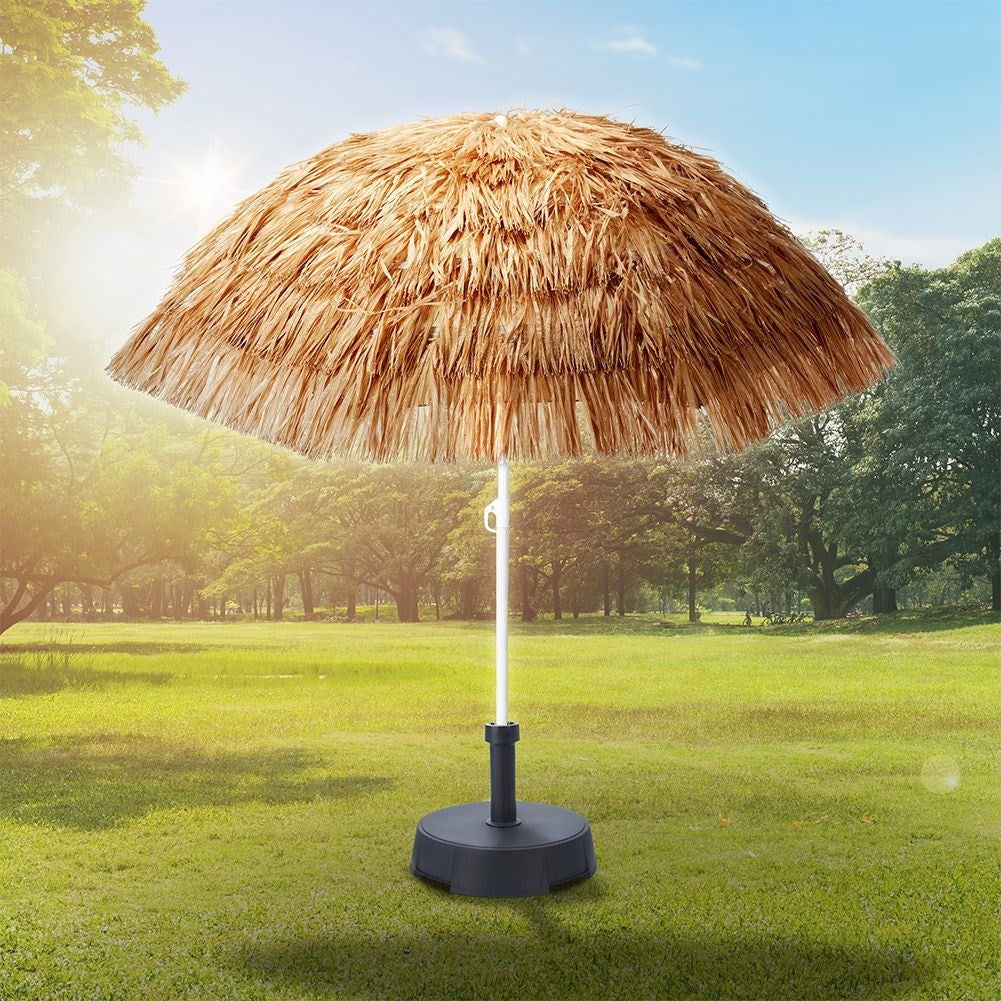Hawaiian Umbrella: Beige Raffia, 155 cm, Adjustable Tilt