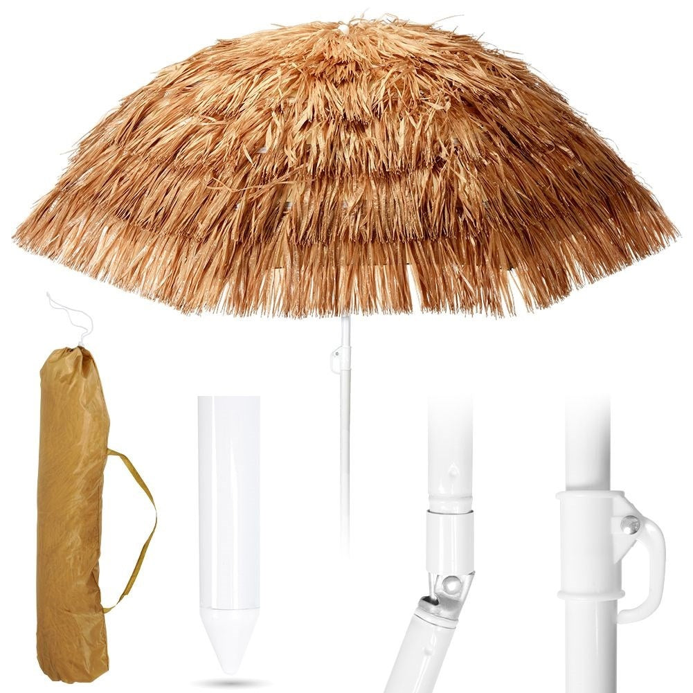 Hawaiian Umbrella: Beige Raffia, 155 cm, Adjustable Tilt