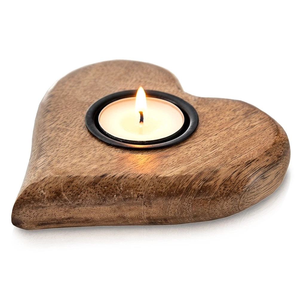 Heart-Shaped Mango Wood Tealight Candle Holder 12.5x12 cm