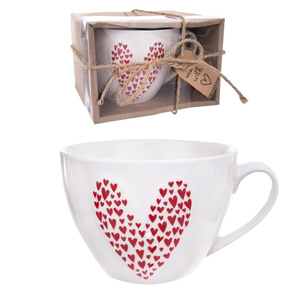Heart Shaped Porcelain Mug with Comfortable Handle - Gift Wrapped