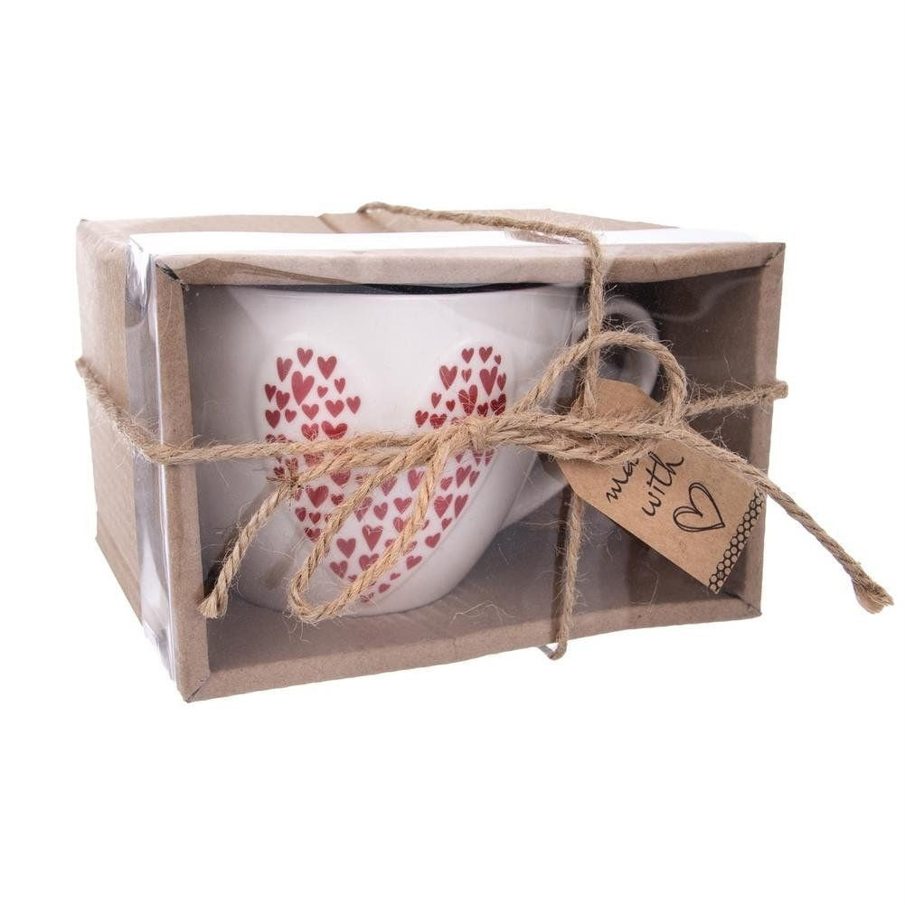 Heart Shaped Porcelain Mug with Comfortable Handle - Gift Wrapped