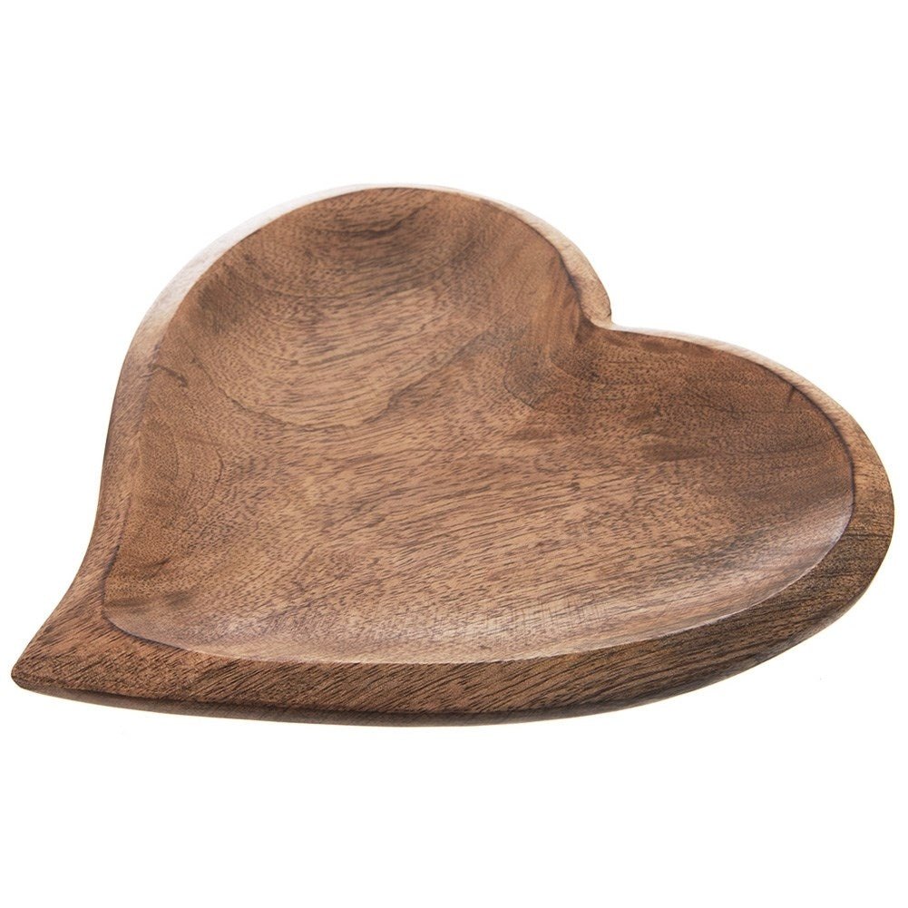 Heart-shaped Mango wood tray for Snacks Serving