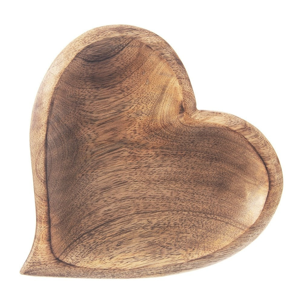 Heart-shaped serving tray in sustainable mango wood