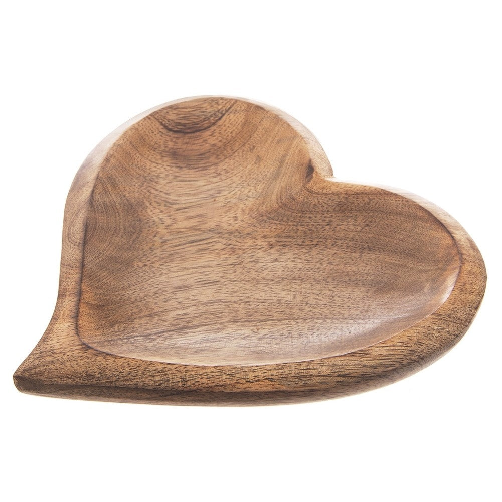 Heart-shaped serving tray in sustainable mango wood