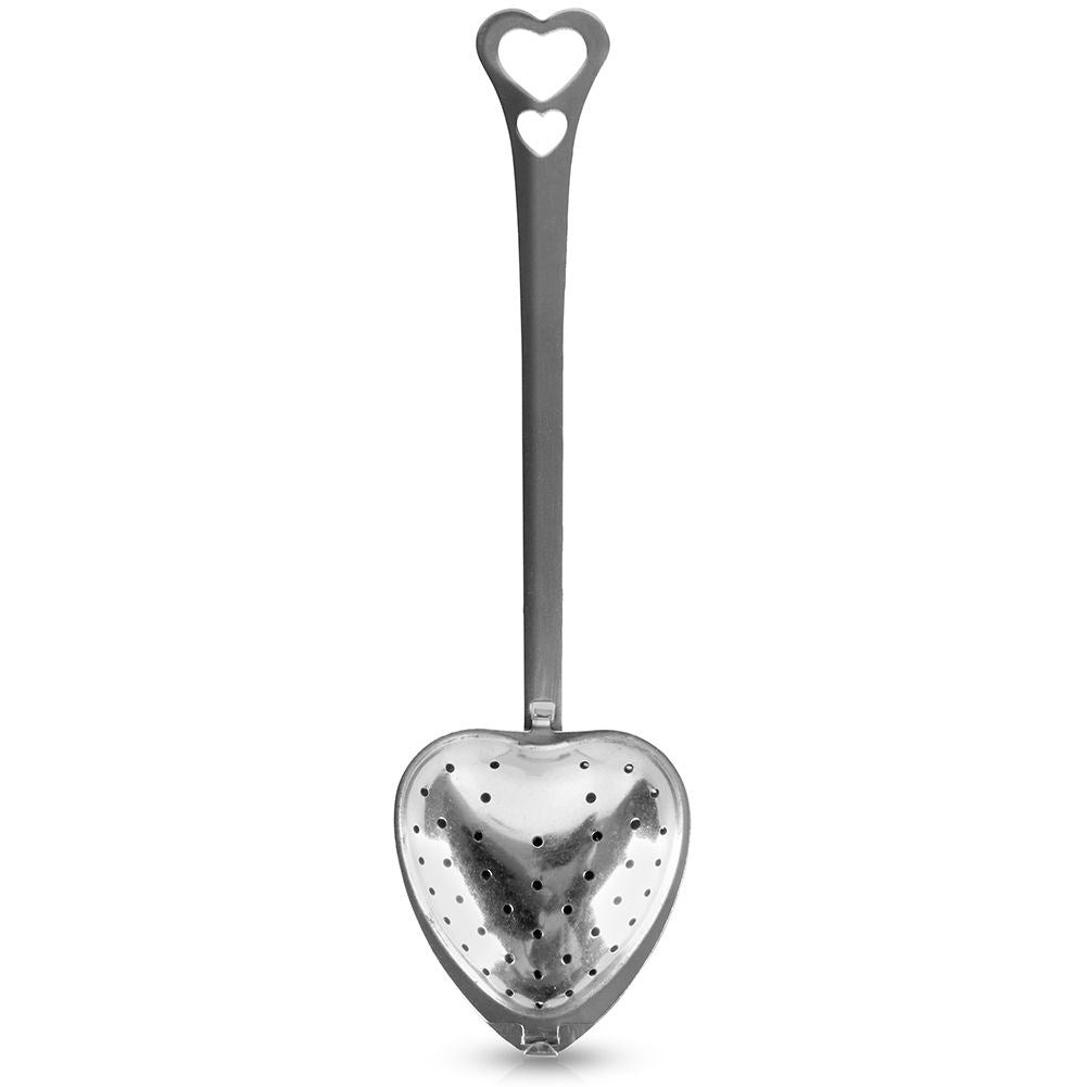 Heart-shaped tea filter in stainless steel with long handle