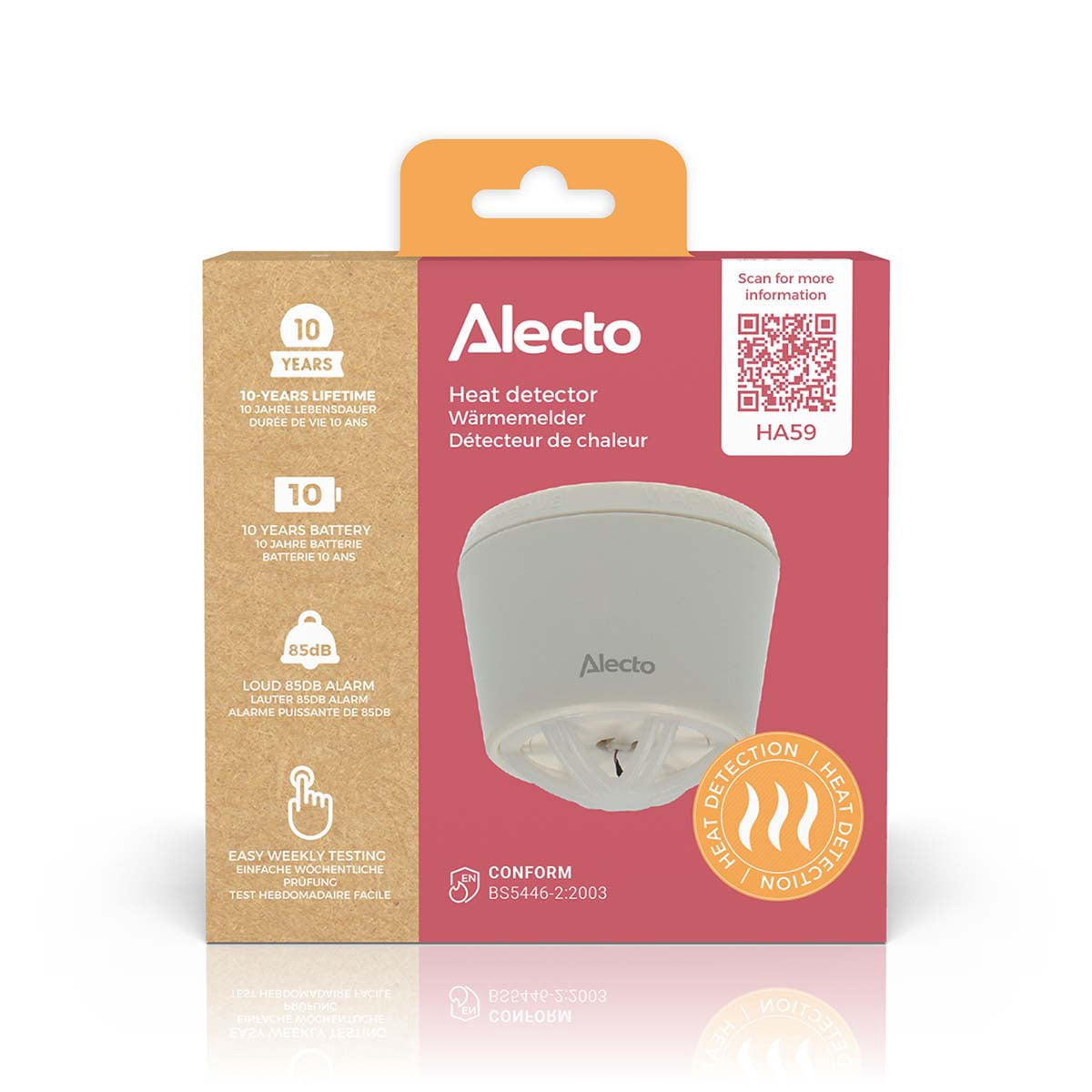 Heat Detector, 10-Year Battery, White, 85 dB Alarm