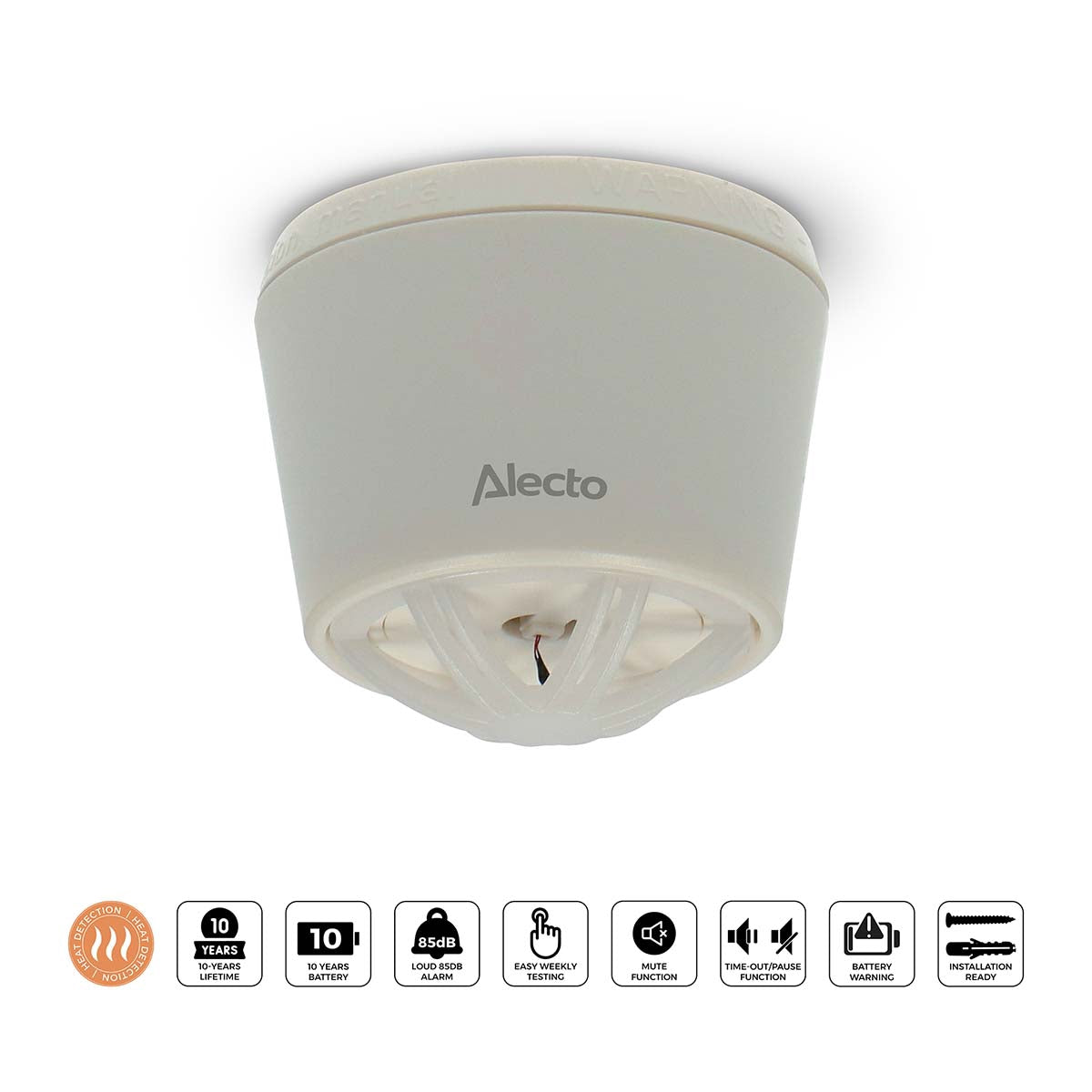 Heat Detector, 10-Year Battery, White, 85 dB Alarm