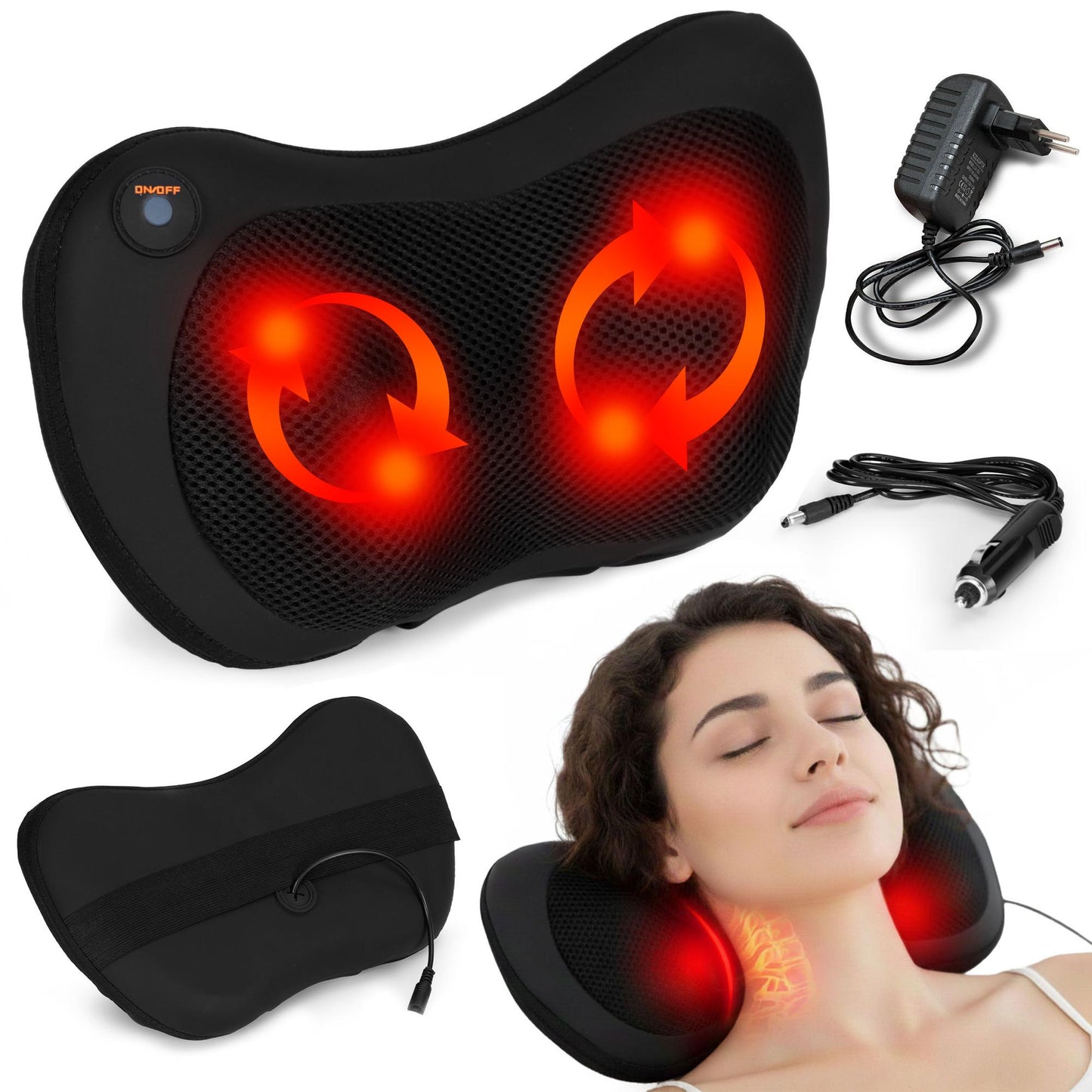 Heated Massaging Pillow with 4 Heads, 20W Power