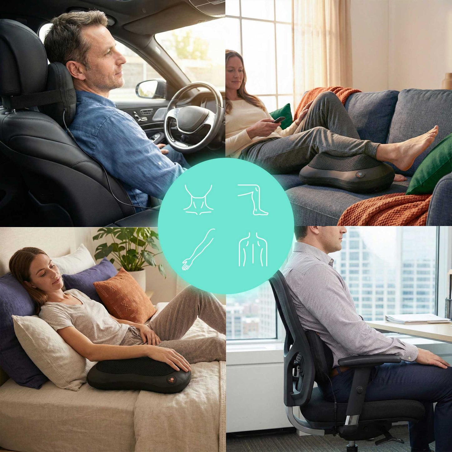 Heated Massaging Pillow with 4 Heads, 20W Power