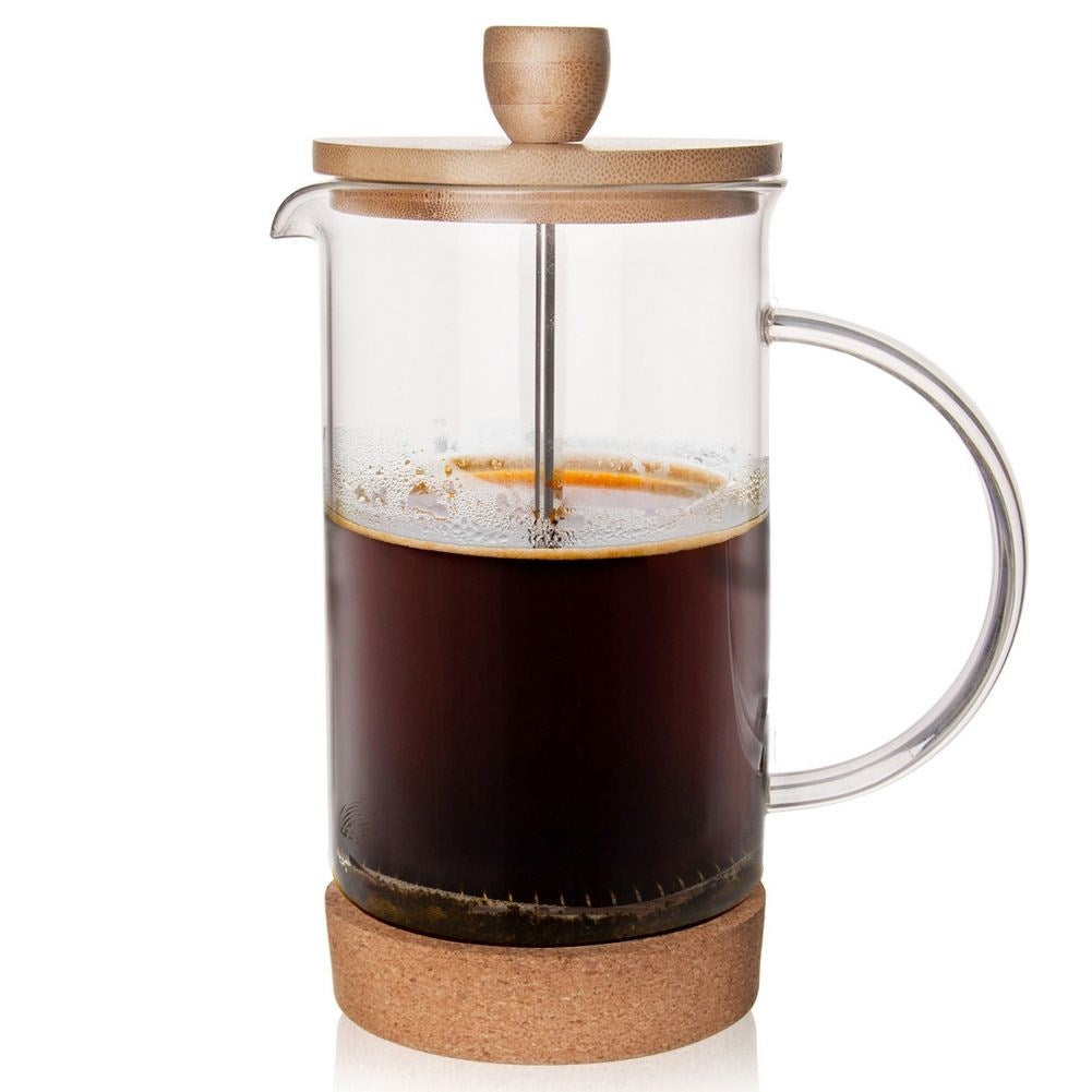 Heat-resistant coffee press pot with steel piston for coffee and tea