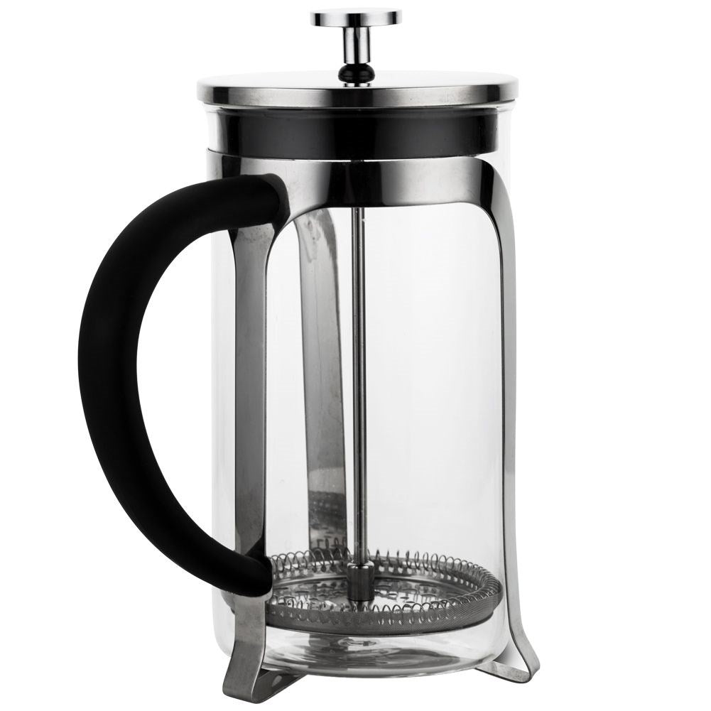 Heat-resistant glass coffee press with steel piston for brewing