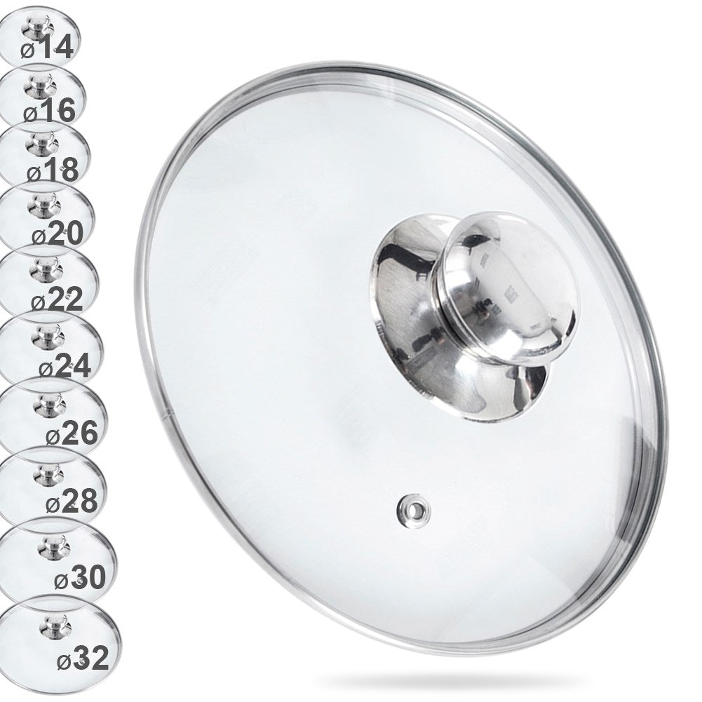 Heat-resistant glass lid with steel edge and steam outlet