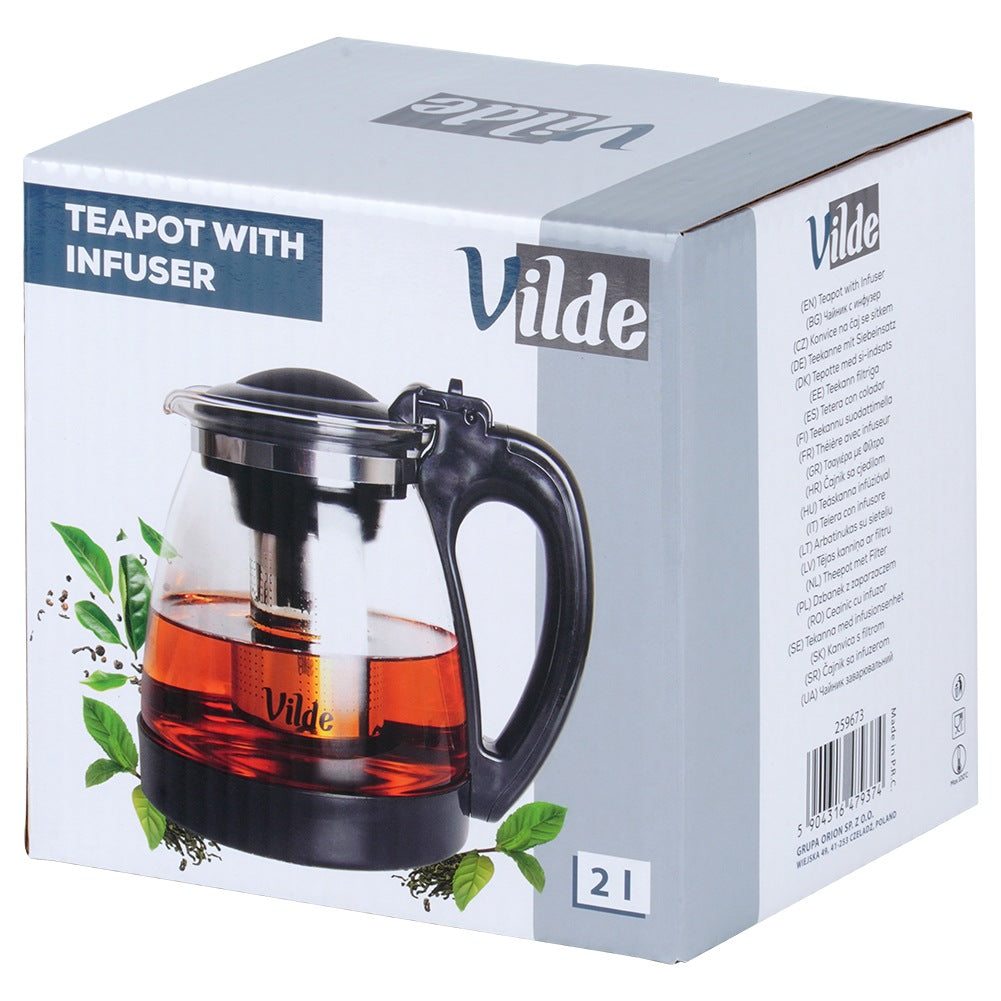 Heat-resistant glass teapot with infuser 2 l