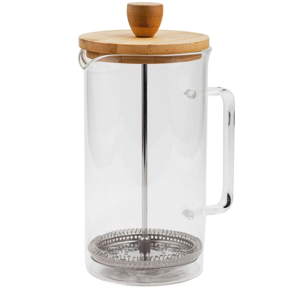 Heat-resistant glass teapot with steel piston for tea and coffee