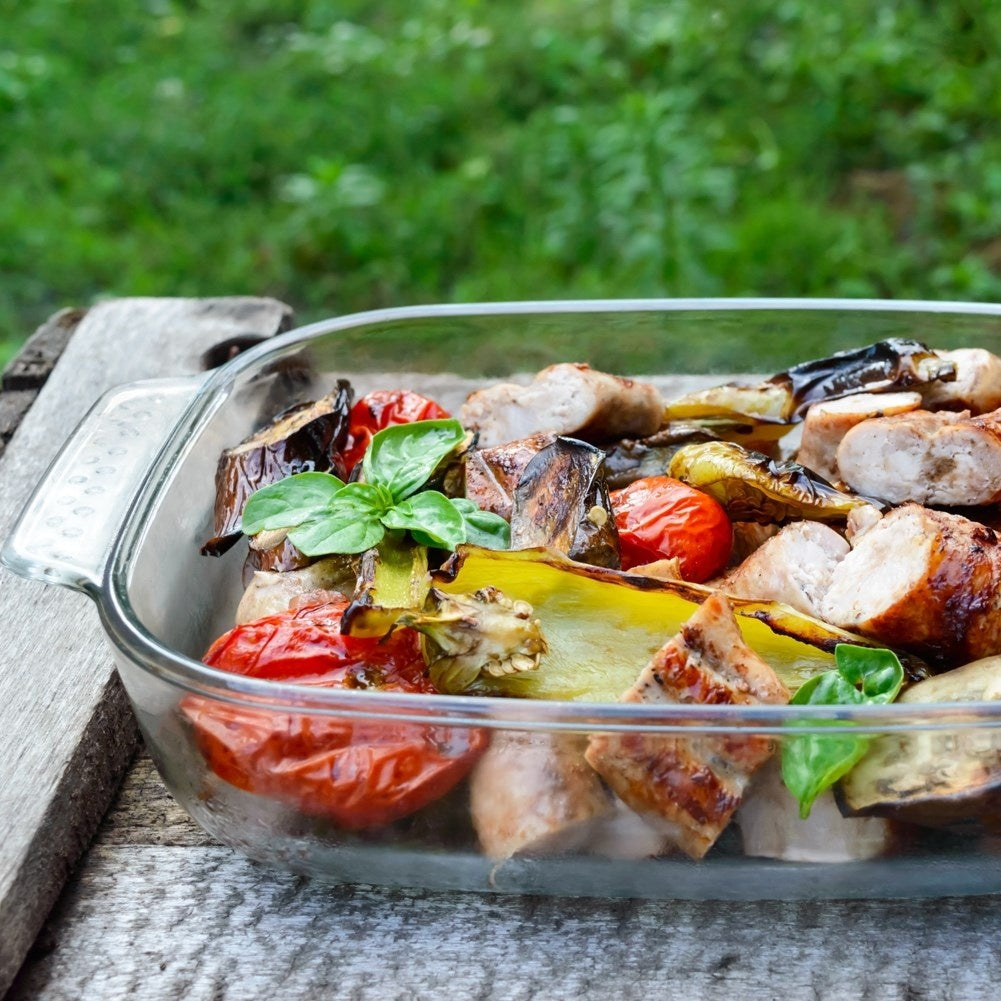 Heat-resistant oven dish in borosilicate glass, dishwasher safe
