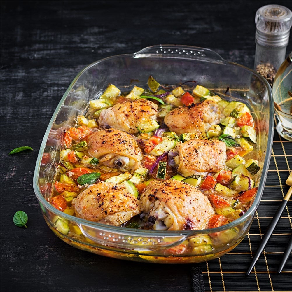 Heat-resistant oven dish in borosilicate glass, dishwasher safe